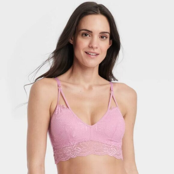 NWT Women's Fishnet Lace Bralette - Auden Pink - Picture 1 of 3
